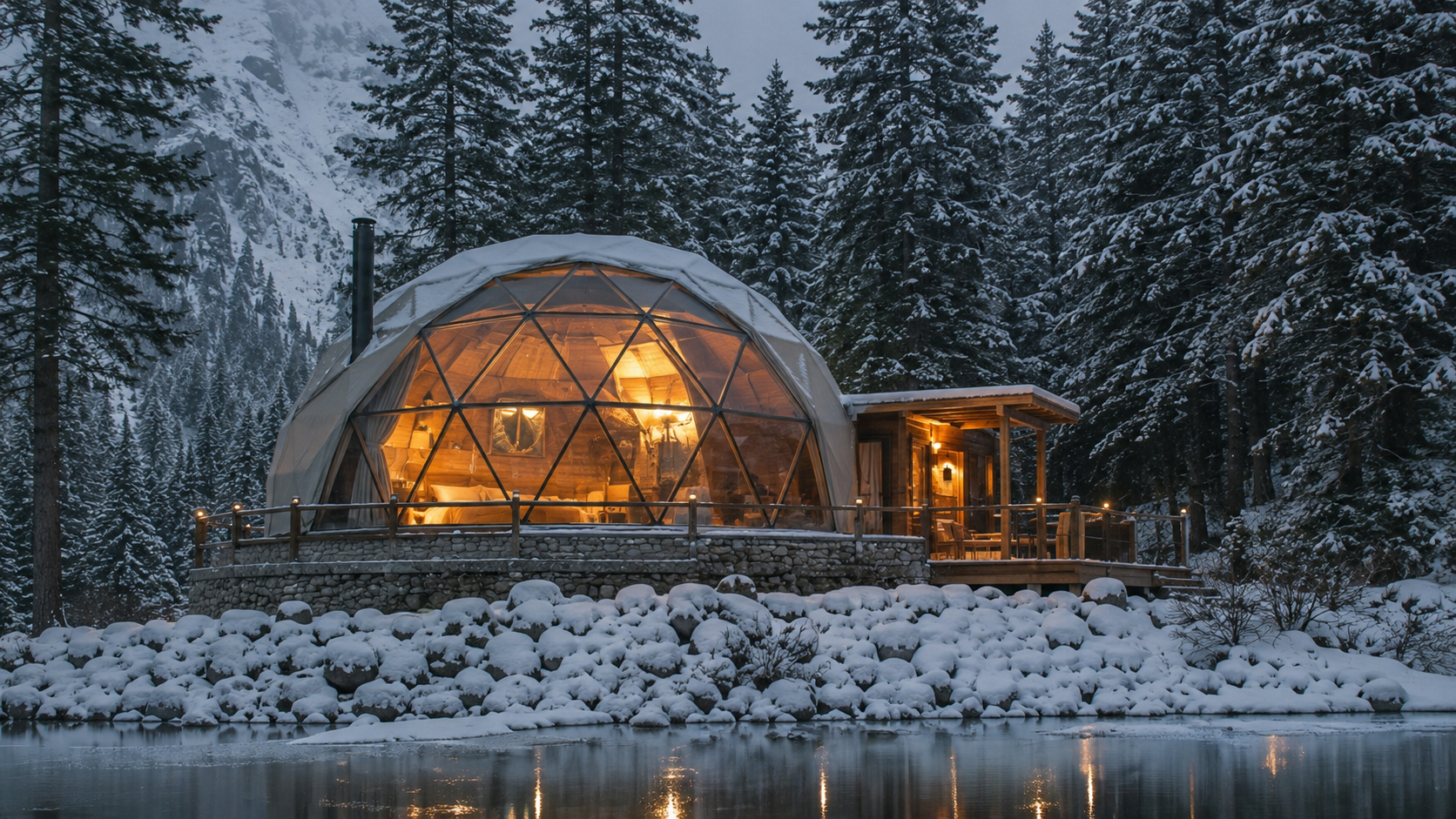 Geodesic dome glamping villa in natural setting